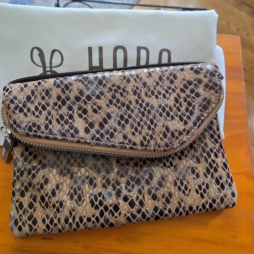 HOBO International Leather Snake Expandable Magnet Closure Clutch Bag